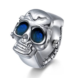 Silverora Skull Finger Watch Men Women Punk Flip Open Quartz Analogue Ring Watches Adjustable Men's Watch Women's Watch, I, Unique