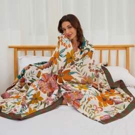 NIFTYLOOM Boho Gauze Throw Blanket,Cotton Soft Sofa Bed Throw-Floral Butterfly Decor Blanket,Blanket for Couch, Bed,Travel,Picnics,Home Deco (Floral Fragrance, 60" x 80 ")