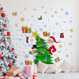 Christmas Wall Decals Santa Claus Christmas Tree Snowman Wall Stickers Peel and Stick Gift Snowflake Decorations for Home Store Christmas Holiday New Year Party Home Decor