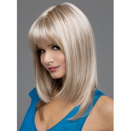 AUBWIG Blonde Mixed Brown Bob Wig with Fringe, 15 Inches, Natural Short Straight Wigs for Women, Medium Length Bob Hair, Synthetic Wigs for Daily Use (Blonde Mixed Brown)