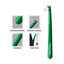 Footfoyer Long shoehorn that is comfortable to wear and has a handle is ideal for both men and women (Green)