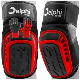 Delphi Gel Knee Pads for Work Professional Knee Protection with Comfortable Gel Cushion Knee Pads Tilers for Professional Craftsmen, DIY for Construction Site, Garden, Tiles - Set with Gloves