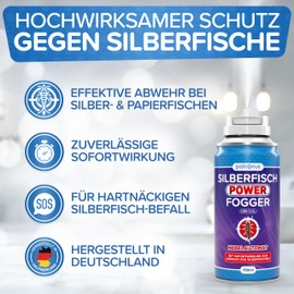 Patronus Silberfische Power Fogger – 150 ml – Effective Nebuliser with Maximum Immediate Effect to Repel Paper and Silverfish, Ideal for Small Silverfish Hiding Places, Made in Germany