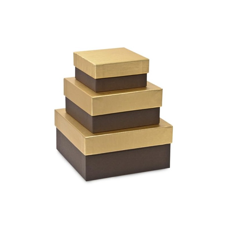 NW Chocolate Brown Embossed Small Nested Boxes - 3 Piece