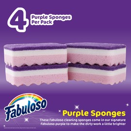 Fabuloso Sponges, Purple - Scratch-Free Scrubber for Dishes and Surfaces - Dishwashing Sponge for Bold and Bright Cleaning Experience, 4 Count