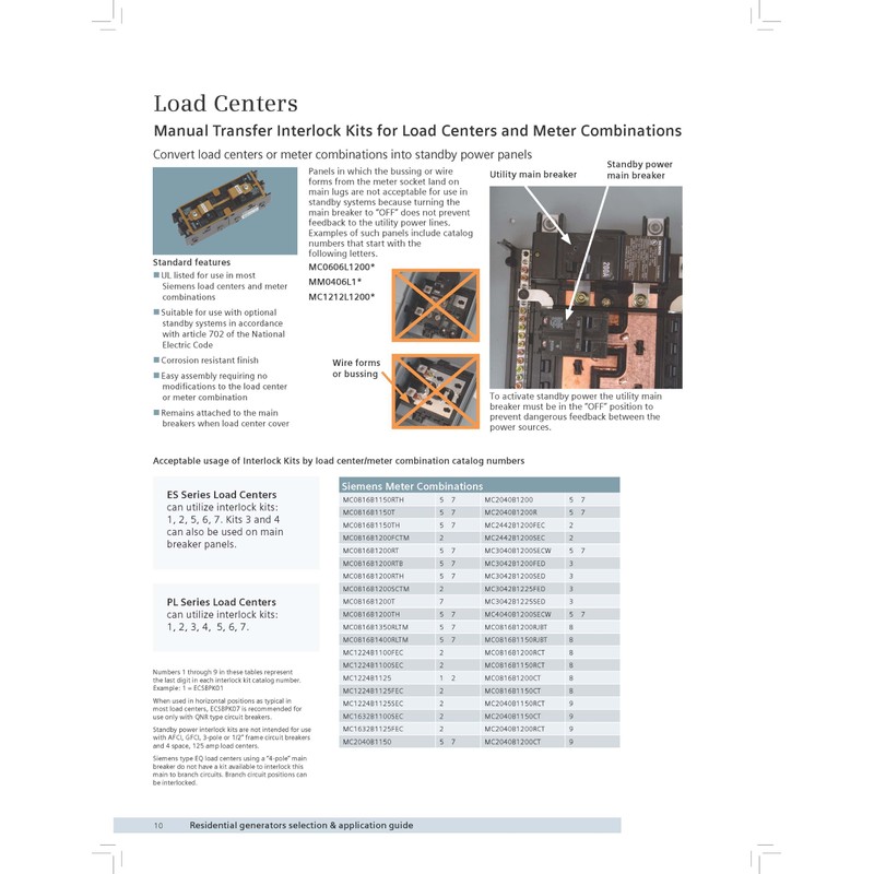 Siemens ECSBPK05 Generator Standby Power Mechanical Interlock