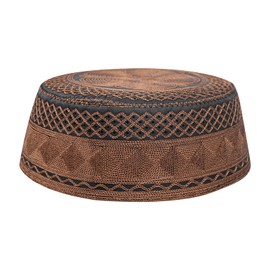 NICEYEA Male Muslim Prayer Hat with Embroidery Turkey Skull Cap Prayer Namaz Beanie Muslim Men's Head Hat Egyptian Turkish Arabic Islamic Hijab Islam Man Embroidery Hat, Dark coffee