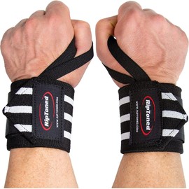 Rip Toned Weight Lifting Wrist Wraps for Weightlifting Men, Women | Gym Wrist Wraps Powerlifting Wrist Support for Weightlifting | Gym Accessories for Men w/Thumb 18" Black/White Stiff Fit