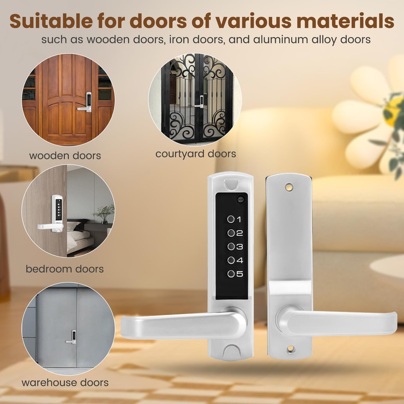 Souyou Mechanical Door Lock with Handle,Stainless Steel Mechanical Keyless Entry