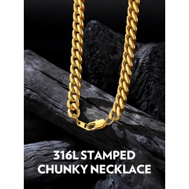 Bandmax 10MM Gold Cuban Link Chain for Men Women Chunky Shining Real 14K Gold Plated Diamond Cut Franco Curb Link Chain Choker Necklaces 18 Inch Short Big Neck Chains