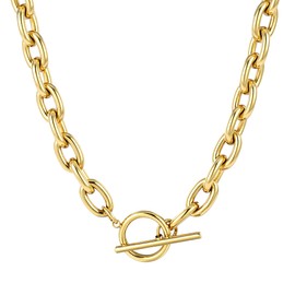TEN MIRO 18k Gold Plated Chunky Paperclip Chain Necklace Non Tarnish Toggle Clasp Necklaces Thick Cuban Link Chain Necklace Dainty Gold Paper Clip Chain Necklace Chunky Gold Necklaces for Women