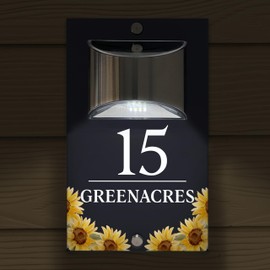Custom Signs Solar Illuminated Modern Anthracite House Number Sign 24cm x 14.5cm Sunflowers Bottom Design