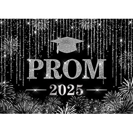 LYCGS 10X8ft Black and Silver Graduation Backdrop Class of 2025 Congratulate Graduation Prom Party Decor Banner X-243