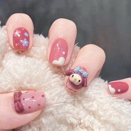 Cute Nail Tips, 24 Pieces, Short, Cartoon Nail Tips, Popular, Japanese Style, Cute, Simple, Stylish, Coming of Age Ceremonies, School Entrance Ceremonies, Graduation Ceremonies, Parties, Daily Life,