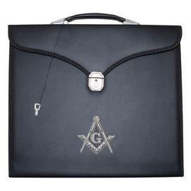 UK EMPIRE GROUP Masonic Apron Case Leather Master Mason (Hand Embroidered) Silver: MM/Provincial Size | Freemason Carrying Bags