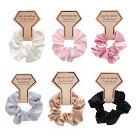 Youery 6 Stück Scrunchies, Brautjungfern Scrunchies, Premium Satin Haargummis, Weiche Elastische Haarbänder Pferdeschwanzhalter für Mädchen, Damen, Bräute, Brautjungfern