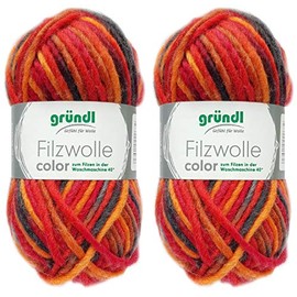 Gründl Felt Wool 2 x 50 g Including Instructions for Pot Holders (Colour Colours, 21 Black Red Orange)