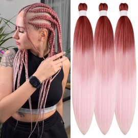 Pink Braiding Hair Pre Stretched Kanekalon Braiding Hair Extension 26 Inch Colorful Synthetic Fake Hair for Braiding