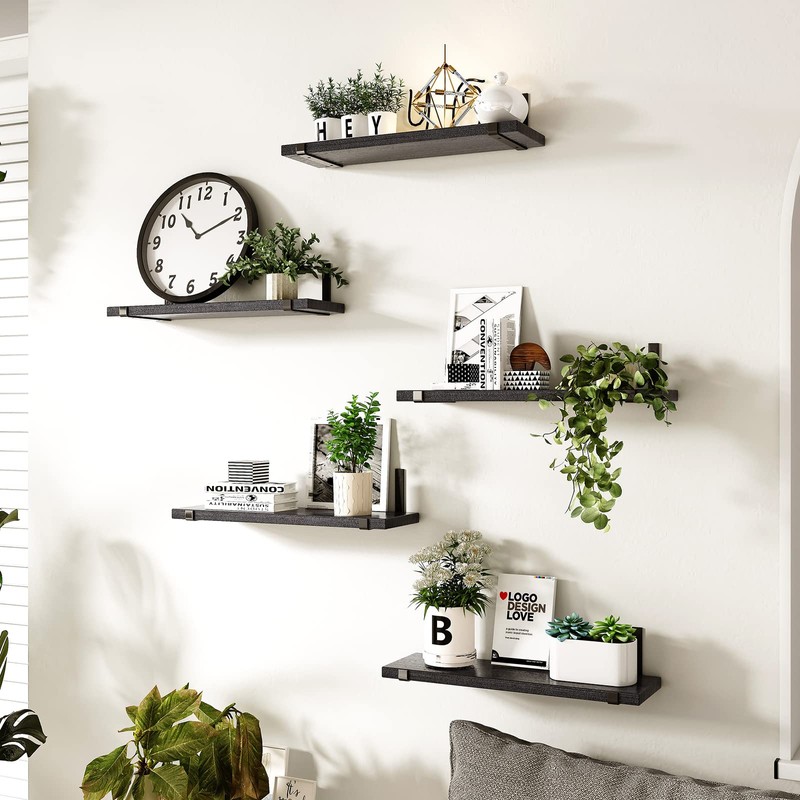 Fixwal Floating Shelves Set of 5, Width 4.7 Inches Black