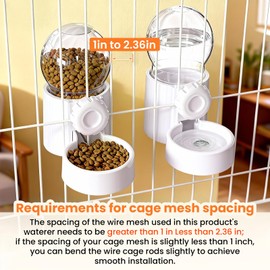 38oz Hanging Automatic Food Water Dispenser, Large Capacity Gravity Rabbit Water Dispenser and Feeder Set, for Bunny Guinea Pig Chinchilla Ferret Cage Accessories (White)