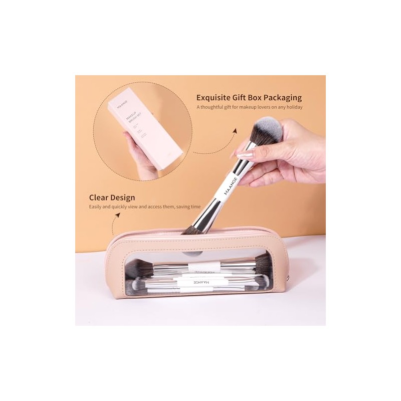 MAANGE 12PCS Brochas para Maquillaje de Doble Punta Profesional Premium,