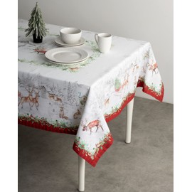Maison d' Hermine Christmas Tradition 100% Cotton Tablecloth Kitchen Dining Table Cloth for Rectangle Tables Farmhouse Tabletop Cover for Parties, Wedding Thanksgiving/Christmas (140cm x 230cm)