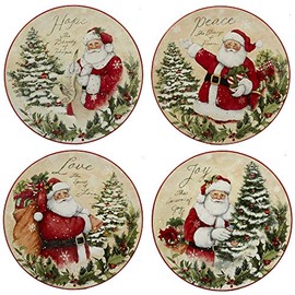Certified International Holiday Wishes 9" Salad/Dessert Plate, Set of 4 Assorted Designs, One Size, Mulicolored