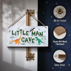 YZEXEZY Dinosaur Room Decor for Boys-Little Man Cave Sign 6"x12" Dinosaur Decor Hanging Plaque for Little Boys Kids Toddler Nursery Playroom Decorations