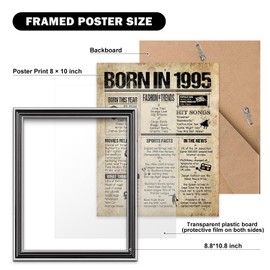 Benjia 1995 Poster Framed UK, 8x10 inch Happy 30th Birthday Party Decor Supplies Home Decoration (SILVER Vintage)