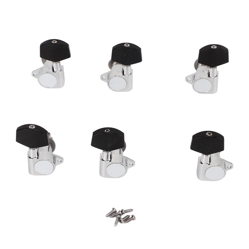 6 Pcs Guitar Tuning Pegs 3L3R Metal Body Black Wood