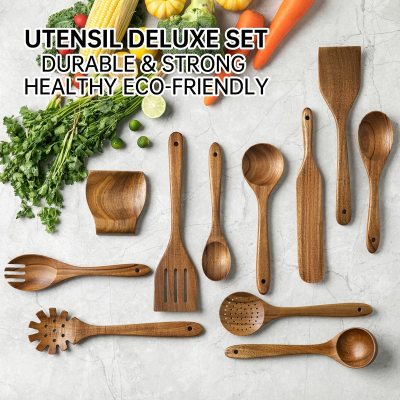 18 PCS Acacia Wooden Spoons for Cooking - Heat-Resistant, Comfort