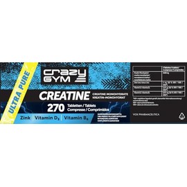 Creatine - Dietary Supplement with Creatine Monohydrate, Vitamin D3, Vitamin B6 & Zinc - 270 Tablets - More Practical than Capsules (Sugar Free)