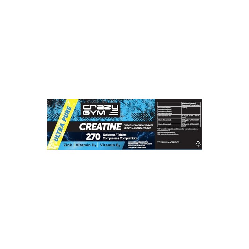 Creatine - Dietary Supplement with Creatine Monohydrate, Vitamin D3, Vitamin