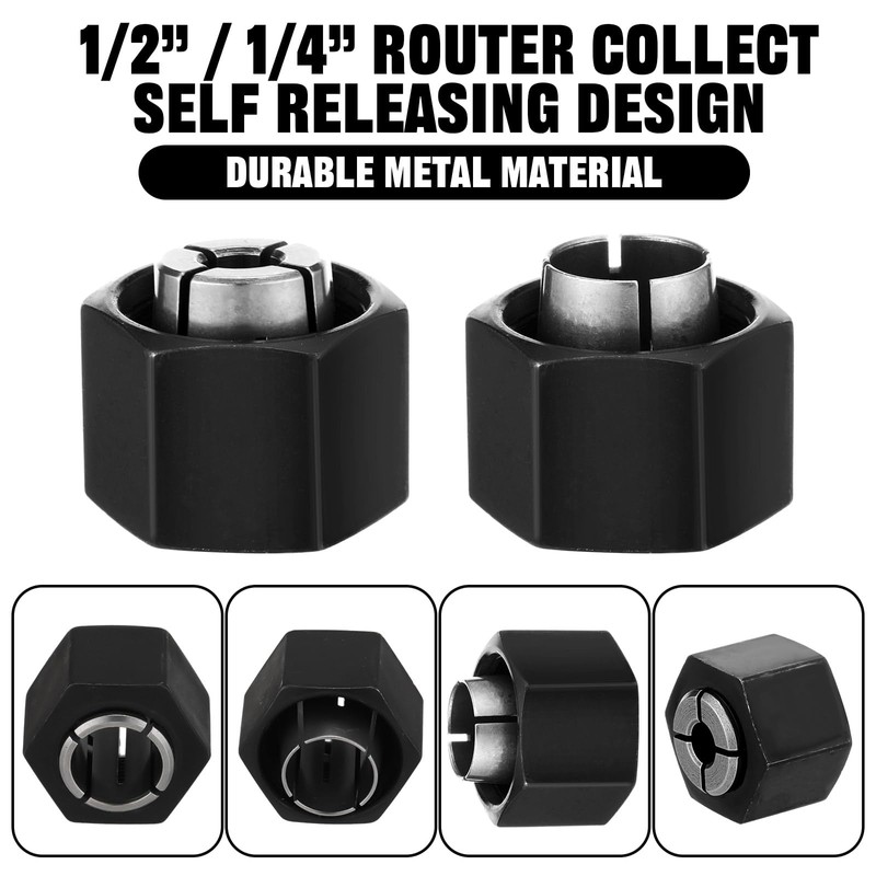 Threlaco 2 Pcs Router Collet Kit Replacement 1/4" and 1/2"