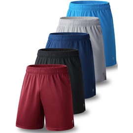 Liberty Pro Paquete de 5 pantalones cortos de malla atlética para niños grandes y jóvenes de 7 pulgadas con bolsillos, Ed.1, X-Small