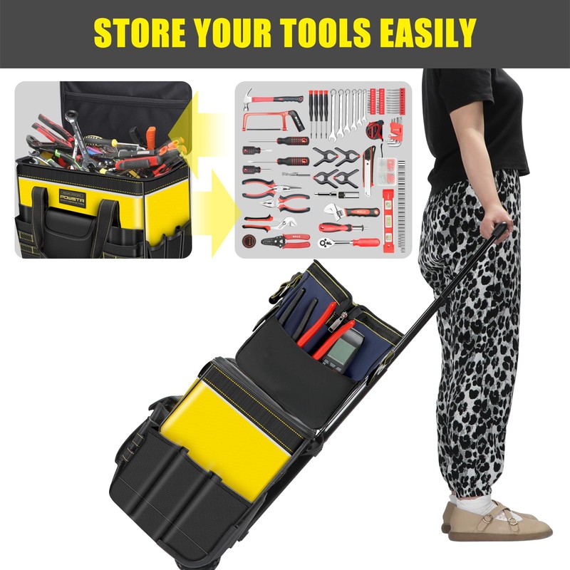 POWSTR 21" Rolling Tool Bag with Wheels,Waterproof Rolling Tool Tote