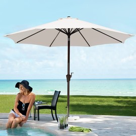 JEAREY 10ft Patio Umbrella Outdoor Umbrella with Auto Tilt Crank System, Market Table Umbrella 8 Sturdy Ribs UV Protection for Pool Deck Garden Backyard, Fade-Resistant Olefin Canopy (Off-white)