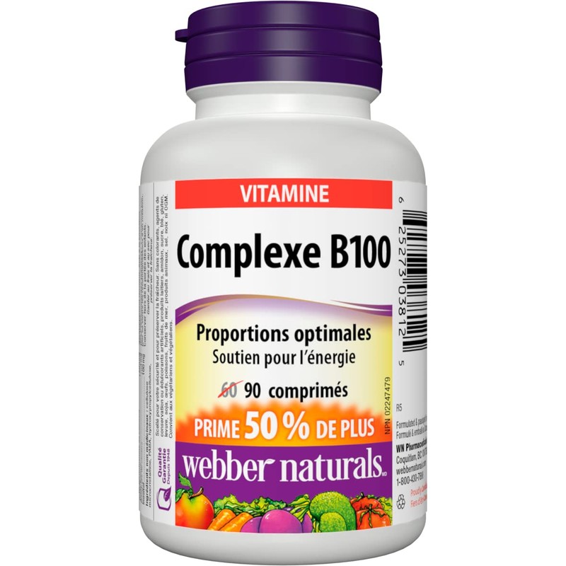 Webber Naturals Vitamin B100 Complex, 90 Tablets, Supports Energy Production
