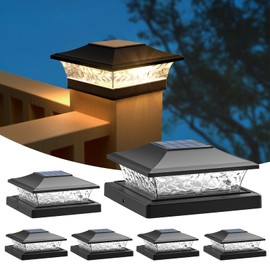 APONUO Solar Post Cap Lights 6 Pack, Waterproof Outdoor LED Deck Lights for 4x4, 5x5, 6x6 Wood Fence & Vinyl Posts, 2 Color Modes (Warm/Cool), All-Night Lighting, Auto On/Off, Patio Garden Yard Decor