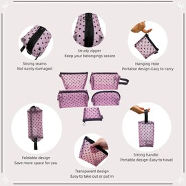 Hinapan 5 Pieces Mini Makeup Bag Set Mesh Cosmetic Bag with Zipper Toiletry Bag and Organizer for Lipstick, Headphone and Small Items, Travel Cosmetic Accessories, pink, /