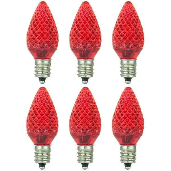 Sunlite 80702 LED C7 Holiday Decorative Bulb 0.4 Watts, E12 Candelabra Base, Faceted Christmas-Lights Nightlight, 6 Count, Red, 6 Count