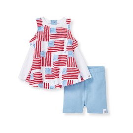 Burt's Bees Baby Girls Top Pant Set, Tunic Leggings Bundle, 100% Organic Cotton And Toddler Layette Set, Grand Ol' Flag, 12 Months US