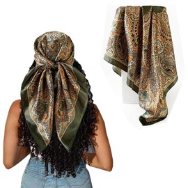 Hexchasty 35”Head Scarf Satin Silk Like Hair Scarf Large Square Head Scarves Bandana Head Wraps Headscarfs for Women Green (A-Green)