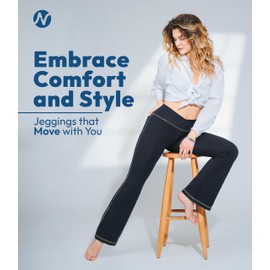 Nirlon Crossover Bootcut Jeggings for Women - Flare Leggings for Women Tummy Control, Regular and Plus Size Jeggings for Women, Breathable Flare Jeggings with Pockets for Women (L 32", Dark Jeans)