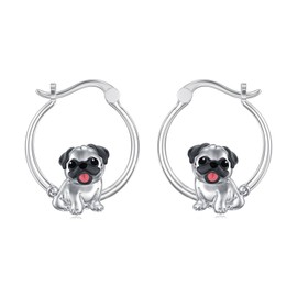 Flpruy Pug Hoop Earrings for Women 925 Sterling Silver Dog Earrings Cute Animal Pug Lover Jewelry Gifts