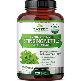 Zazzee USDA Organic Stinging Nettle 20:1 Extract, 9000 mg Strength, 120 Vegan Capsules, 4 Month Supply, Concentrated, Standardized 20X Extract, Certified Organic, 100% Vegetarian, All-Natural, Non-GMO