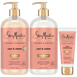 SheaMoisture Coconut & Hibiscus Curl & Shine Champú y Acondicionador para Rizos Saltarines, Control del Encrespamiento, Botellas con Bomba Tamaño Fami