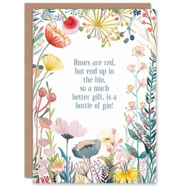 Artery8 Greeting Card Happy Flowers Roses Are Red Gin Poem Funny For Her Woman Wife Mum Daughter Sister Birthday Card