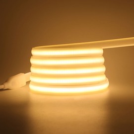 Wisada 220 V LED Strip 5 m, 288 LEDs/m Flexible High Density Warm White 3000 K CRI≥85 FCOB LED Strip, IP65 Waterproof Super Bright COB LED Strip Light with Switch Plug for Bedroom, Cabinet Lighting