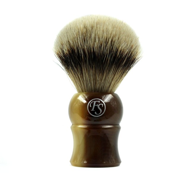 100% Silvertip Badger Bristle Brush With Faux Horn Handle, Knot Size 24mm - Comes with Free Stand
